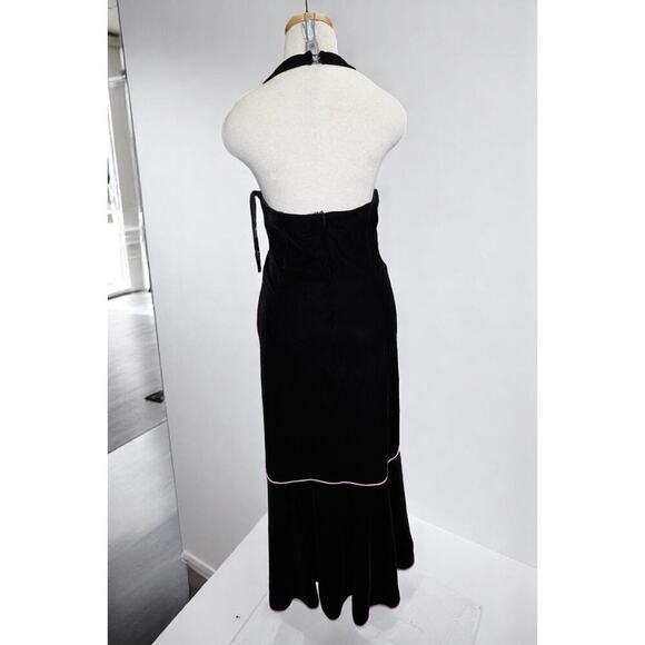 Y2K Velvet Halter Dress with Pink Piping Blondie Nites by Linda Bernell 16W - Picture 7 of 14